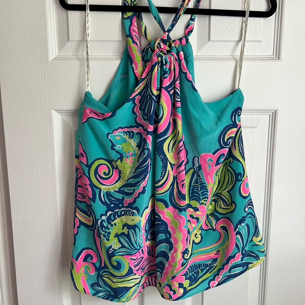 Lilly Pulitzer Teal and Pink Patterned halter Top